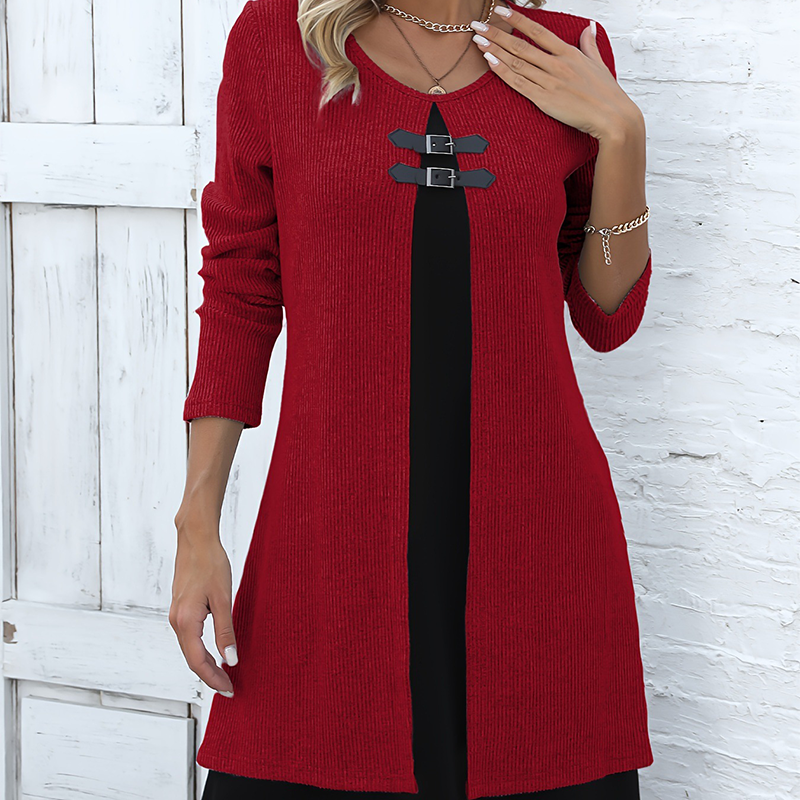 Elina™ – Elegancka dwukolorowa sukienka o kroju A