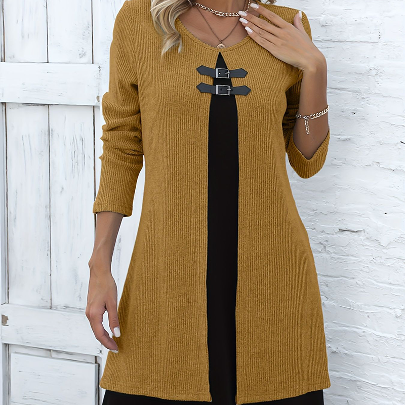 Elina™ – Elegancka dwukolorowa sukienka o kroju A